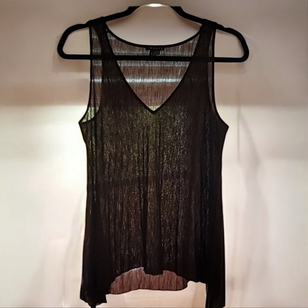 Theory Brown V Neck Wool Blend Pleated Sleeveless Top